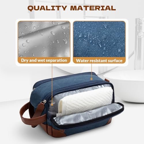 Travel Toiletry Bag for Men - Canvas Toiletries Bag with Multiple Pockets Large Hanging Dopp Kit Travel Bag for Toiletries Essentials Accessories - Navy Blue - Image 4