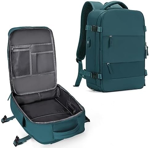 coowoz Large Travel Backpack For Women Men,Carry On Backpack,Hiking Backpack Waterproof Outdoor Sports Rucksack Casual Daypack Travel Essentials（Peacock Blue Minimalist）