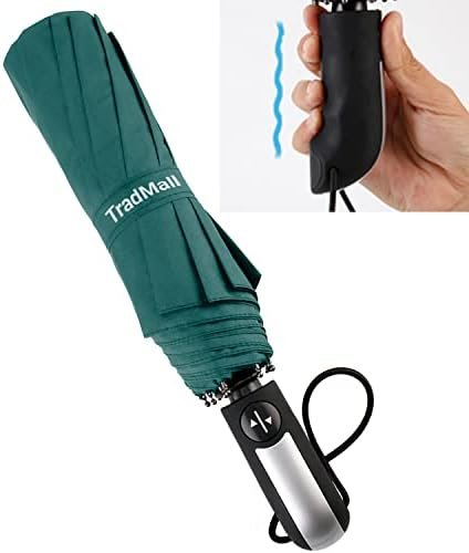 TradMall Travel Umbrella Windproof with 46 Inches Large Canopy 10 Reinforced Fiberglass Ribs Ergonomic Handle Auto Open & Close, Dark Green - Image 3