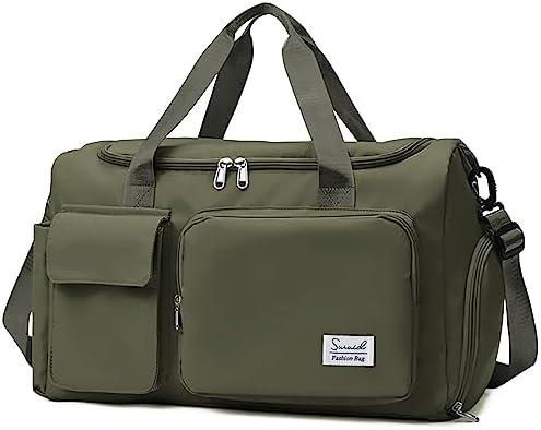 Travel Duffel Bag with Shoes Compartment Sports Gym Bag with Dry Wet Separated Pocket for Men and Women, Overnight Bag Weekender Bag Training Handbag Yoga Bag - Olive Green