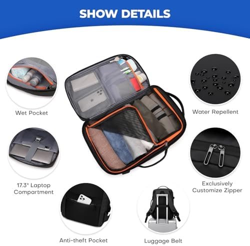 Carry On Travel Backpack for Airplanes | 40L Suitcase Backpack Luggage Business Weekender Bag - Expandable Travel Backpack Carry On Flight Approved for Men Women - Black - Image 4