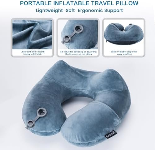 Inflatable Travel Neck Pillow for Airplane Sleeping Blow Up Neck Support Air Pillow Traveling on Plane Long Flights Washable - Image 4