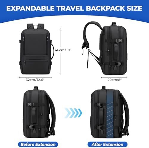 Carry On Travel Backpack for Airplanes | 40L Suitcase Backpack Luggage Business Weekender Bag - Expandable Travel Backpack Carry On Flight Approved for Men Women - Black - Image 3