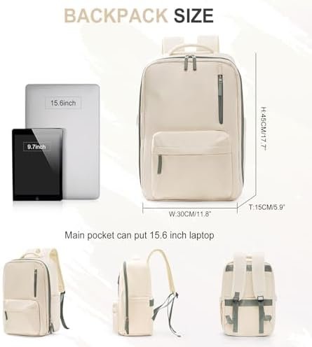 Large Travel Backpack for Women,Carry On Backpack Spirit Airline Flight Approved,15.6Inch Laptop Backpack Personal item bag 18x14x8 for College Weekender Business Hiking,Mochila De Viaje BeigeGreen - Image 4