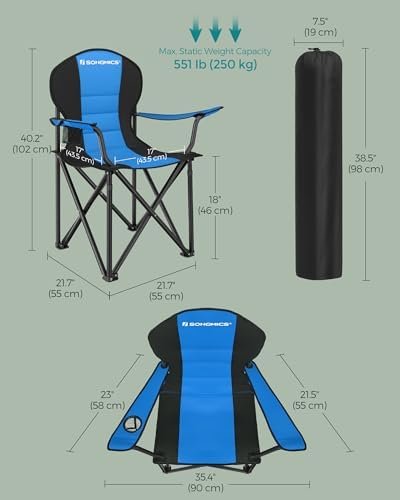 SONGMICS Folding Camping Chair, Supports 551 lb, with Comfortable Sponge Seat, Heavy Duty Structure, Cup Holder, Outdoor Picnic Chair - Image 3