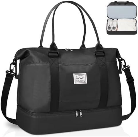 BAGAIL Travel Duffel Bag, Weekender Bags for Women, Overnight Gym Carry On Tote Bag with Wet Pocket, Hospital Mom Bag for Labor and Delivery - Extra Large, Black