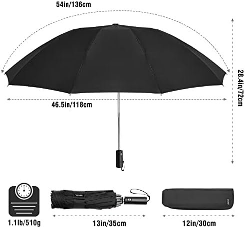G4Free Large Umbrella 54 Inch Windproof Travel Umbrellas for Rain, Small folding Compact Reverse Umbrella with 10 Ribs Automatic Open Close (Black) - Image 2