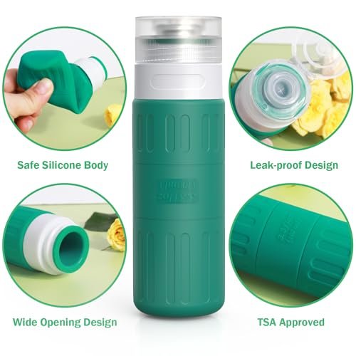 GLAMFIELDS Travel Bottles for Toiletries,TSA Approved 3.3oz Size LeakProof Silicone Toiletry Containers for Shampoo, Conditioner,Easy to Squeeze,Portable Travel Essentials for Lotion(18 Pack) Green - Image 3