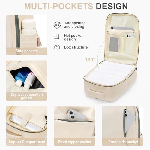 Large Travel Backpack for Women,Carry On Backpack Spirit Airline Flight Approved,15.6Inch Laptop Backpack Personal item bag 18x14x8 for College Weekender Business Hiking,Mochila De Viaje BeigeGreen - Image 5