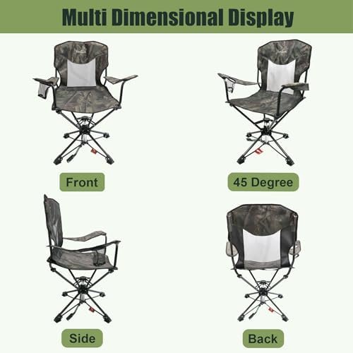 HUNTPAL 360 Degree Swivel Hunting Seat for Hunting Blinds, Foldable Steel Frame Outdoor Fishing Chair w/Armrests, Cup Holder and Carrying Shoulder Strap, Camo Water-Resistant High-Grade 600D Canvas - Image 5