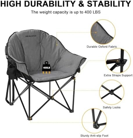 REALEAD Oversized Heated Camping Chair | Fully Thick Padded | Heated Chairs for Outdoor Sports with Back and Seat Heating | Heated Folding Chair for Adults | Support 400lbs | Battery NOT Included - Image 7
