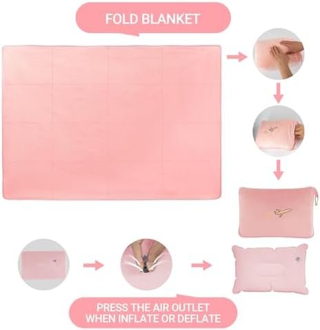 3 in 1 Travel Pillow and Blanket Set, Premium Soft 300 GSM Thick Airplane Blanket Compact with Bag for Long Trips Essentials, Hand Luggage Sleeve and Backpack Clip (Pink) - Image 4