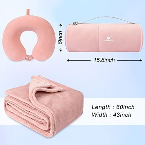 Travel Blanket and Pillow- Premium Soft Airplane Blanket with Durable Travel Bag, Hand Luggage Belt Compact Pack Large Blanket for Travel (Pink) - Image 3