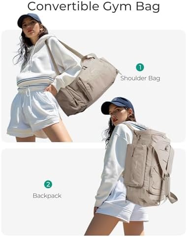 BAGSMART 4-IN-1 Gym Bag for Women,TSA Lightweight Duffle Bag for Travel with Shoe Compartment & Wet Pocket, 30L Carry On Weekender Bags for Women,Water Resistant Travel Duffel Backpack,Camel - Image 2