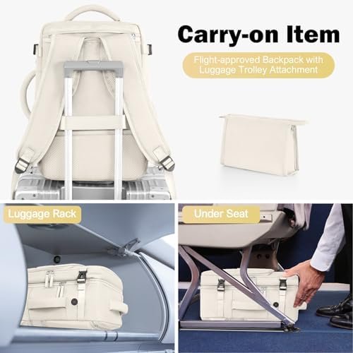 Travel Backpack for Men Women, Carry on Backpack Flight Approved, Personal Item Backpack Bag on Airplanes,Backpacks for Traveling, Travel Essentials,Beige - Image 2