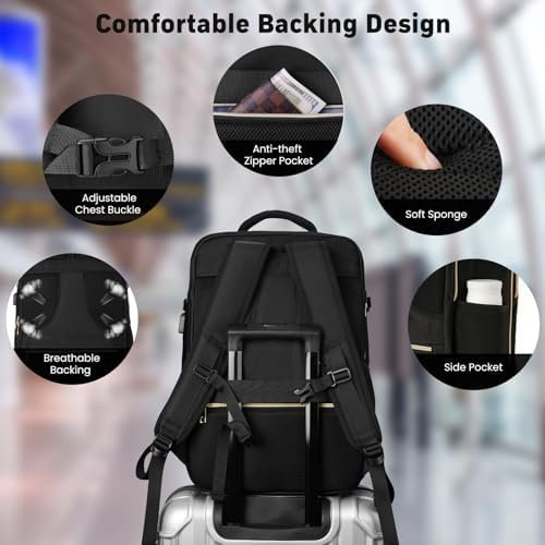 Travel Backpack for Women, Flight Approved Carry On Backpack, Large 40L Suitcase Backpacks Waterproof Luggage Bag Weekender Daypack Fit 17 Inch Laptop, Black - Image 5