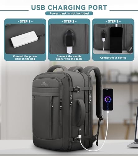 Travel Backpack, Extra Large Backpack, Carry On Backpack, Expandable Airline Approved Water Resistant Business Luggage Suitcase Daypack Bag Fits 17 Inch Laptops, Travel Gifts for Men Women, Black - Image 3