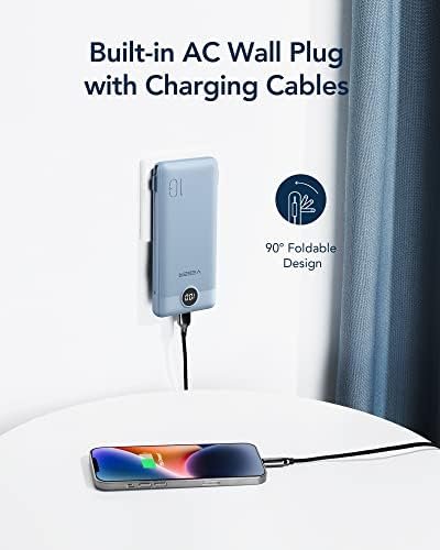 VEGER Portable Charger for iPhone Built in Cables and Wall Plug, 10000mah Slim Fast Charging USB C Power Bank, Travel Essential Battery Pack Compatible with iPhone, iPad, Samsung More Devices(Black) - Image 3