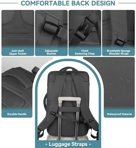 Travel Backpack, Extra Large Backpack, Carry On Backpack, Expandable Airline Approved Water Resistant Business Luggage Suitcase Daypack Bag Fits 17 Inch Laptops, Travel Gifts for Men Women, Black - Image 5