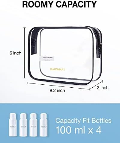 BAGSMART Clear Toiletry Bag, 2 Pack TSA Approved Travel Toiletry Bag Carry on Travel Accessories Bag Airport Airline Quart Size Bags Water Repellent Makeup Cosmetic Bag for Women (Black-2pcs) - Image 3