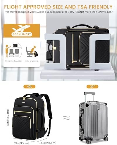 LOVEVOOK Large Travel Backpack for Women, Carry On Bag Backpack Flight Approved, 40L TSA Personal Item Travel Bag with 3 Packing Cubes, Waterproof 17 Inch Laptop Hiking Casual Bag Backpack - Image 4