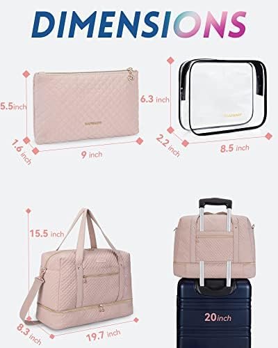 BAGSMART Travel Duffle Bag 3 Pcs Set Weekender Overnight Bag for Women with Makeup Bag & Clear Toiletry Bag, Carry On Bag with Shoe Compartment for Travel, Business Trips(Pink) - Image 6