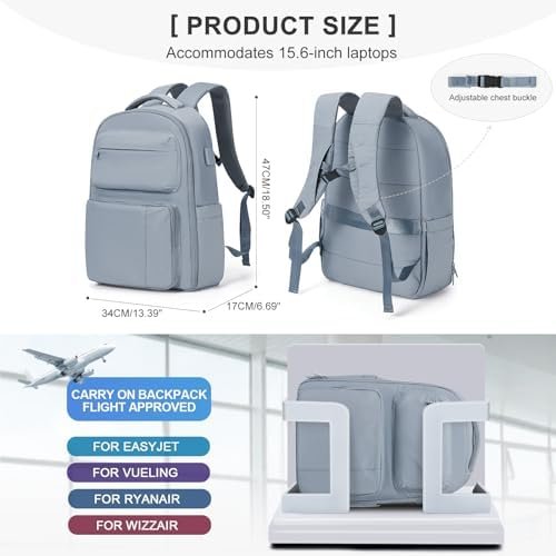 coowoz Travel Backpack for Women Men Mochila de Viaje Laptop Work Backpack Hiking Gym College Backpack Rucksack Travel Essentials Personal Item Travel Bag Carry on Backpack Flight Approved Blue - Image 5