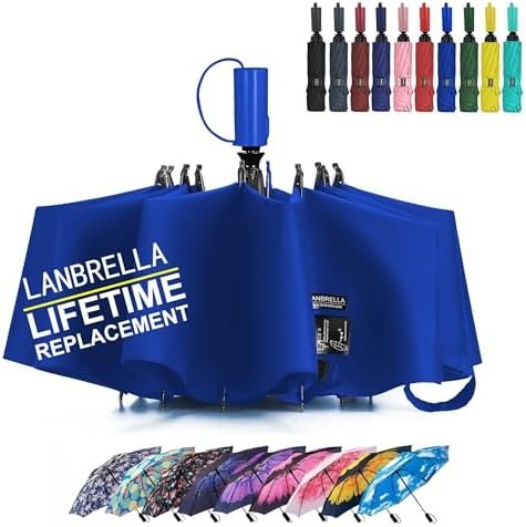 LANBRELLA Umbrella Reverse Travel Umbrella Windproof Compact Folding - C2.7 Royal Blue