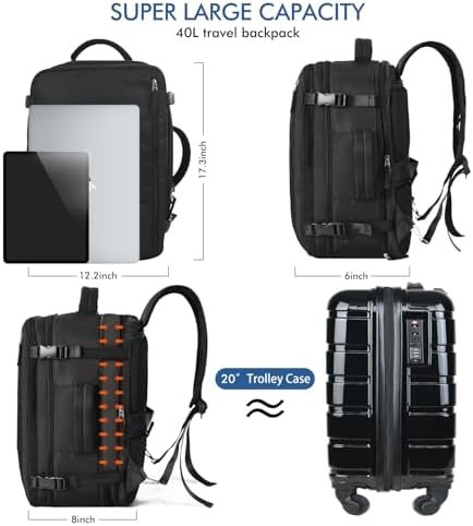 Travel Backpack for Men Women, Large Carry On Backpack, Personal Item Bag Airline Approved, Laptop Backpack 17.3 inch, Business Work Gym Weekender Bag, Black - Image 5