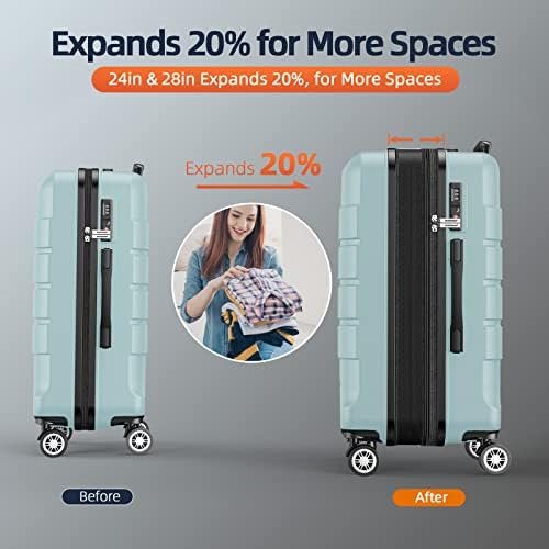 SHOWKOO Luggage Sets Expandable PC+ABS Durable Suitcase Double Wheels TSA Lock 5pcs Mint Green - Image 6