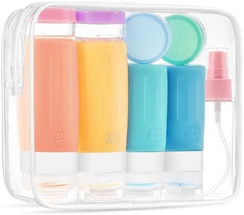 18 Pack Travel Bottles Set for Toiletries, TSA Approved Leak Proof Travel Size Container jars,Squeezable Silicone Travel Essential Accessories for Conditioner, Shampoo, Lotion