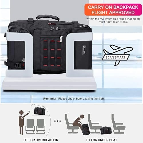 WITZMAN Carry on Travel Backpack for Men Airline Approved Convertible Nylon Duffle Backpack Luggage Bag (B682 Black) - Image 7