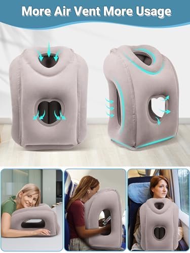 Maliton Inflatable Travel Pillow for Airplane Comfortable Sleeping to Relieve Neck and Shoulder Pain, Support Head Inflatable Pillow for Long Flights, Used for Airplanes, Cars, Trains, Office(Grey) - Image 4