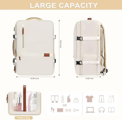 MOSISO Travel Backpack,40L Carry on Backpack for Women Men,17-17.3 inch Airline Approved Luggage Backpack with USB Port&Hidden Shoulder Strap,Casual Daypack with Toiletry Bag&Shoe Pocket, Beige - Image 3