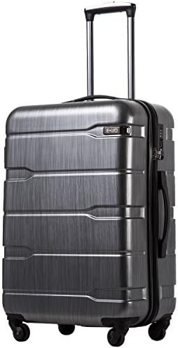 Coolife Luggage Expandable(only 28") Suitcase PC+ABS Spinner Built-In TSA lock 20in 24in 28in Carry on (Charcoal., M(24in).)