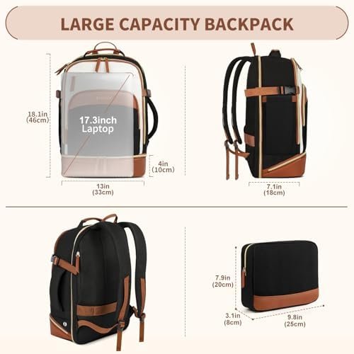 ETRONIK Travel Backpack for Women, Carry on Backpack Flight Approved with Shoe Compartment & Wet Pocket, Personal Item Travel Bags Fit 17.3" laptop, Travel Work Business Backpack, Beige-black-brown - Image 3