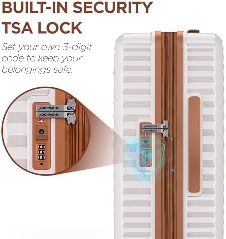 SHOWKOO Luggage Sets 3 Piece Hardside Expandable Suitcase with Double Spinner Wheels Tsa Lock, (Beige White, 5 piece set) - Image 8