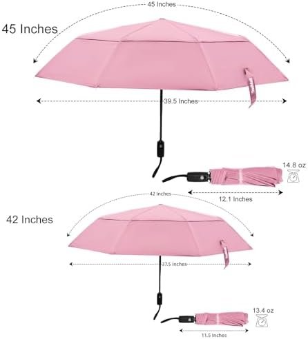 TradMall Travel Umbrella, 42/45 Inches Double Vented Canopy Windproof Automatic Strong Compact Folding Umbrellas for Rain Women and Men - Image 2