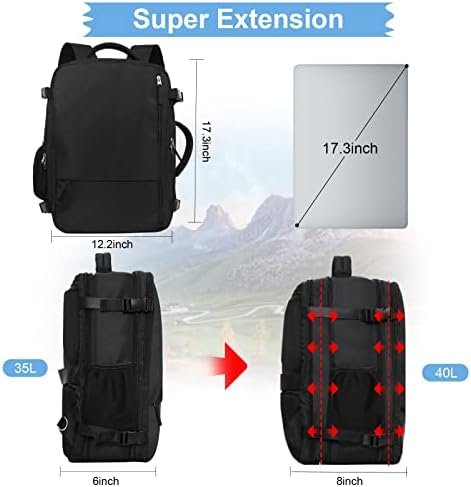 Hanples Extra Large Travel Backpack for Women as Person Item Flight Approved, 40L Carry On Backpack, 17 Inch Laptop Waterproof Backpack, Hiking, Casual Bag Backpack(Black) - Image 3