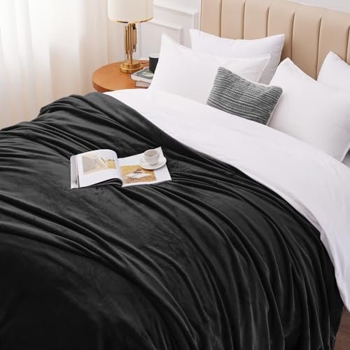 CozyLux Fleece Blanket Throw Black - 300GSM Lightweight Plush Fuzzy Cozy Soft Blankets and Throws for Sofa, Cozy Bed Blankets for Women Men Travel Camping and Chair, 50x60 inches - Image 3