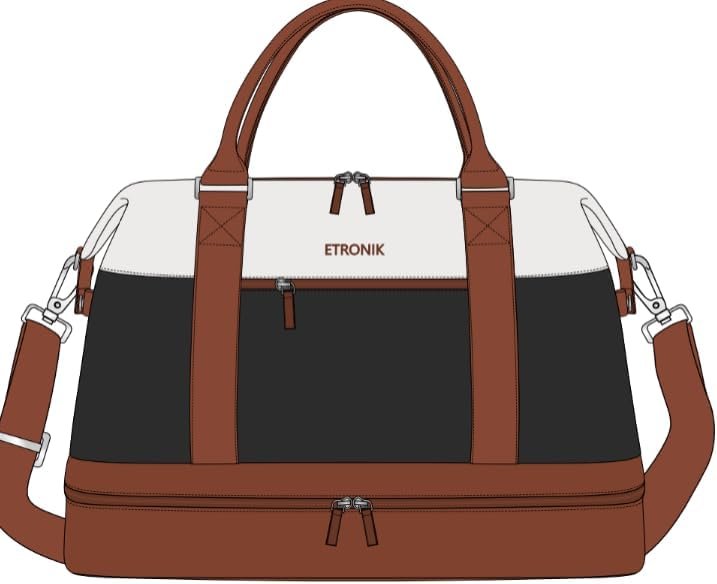 Travel Duffel Bag, ETRONIK Gym Bag for Women with Shoes Compartment & Wet Pocket, Carry On Weekender Bag with Toiletry Bag, Overnight Bag for Hospital, Yoga, Sports (Brown) - Image 4