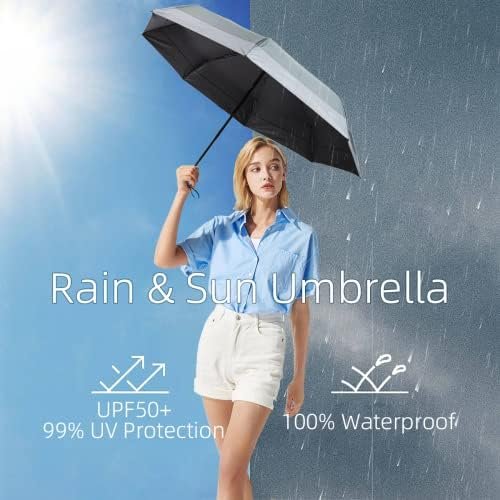 KAYLEINSTER Travel Umbrella Compact Umbrella,Small Umbrella for Rain Sun,Parasol Umbrella UV Protection UV Blocker, 8 Ribs Lightweight & Portable Umbrella for Women Men Kids(Haze Blue) - Image 2
