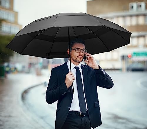 G4Free 46/54/62 Inch Large Compact Golf Umbrella Windproof 10 Ribs Reverse Travel Umbrella for Rain Double Canopy Vented Umbrella Automatic Open Close - Image 8
