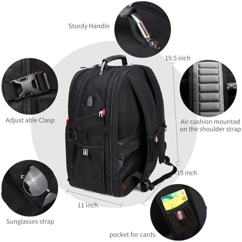 SHRRADOO Extra Large 50L Travel Laptop Backpack with USB Charging Port, College Backpack Airline Approved Business Work Bag Fits 17 Inch Computer for Men Women - Image 3
