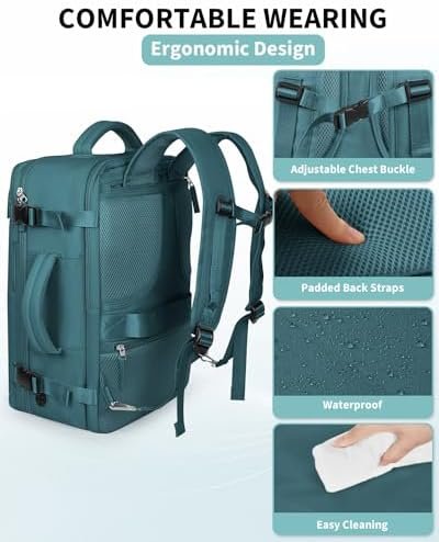 Travel Backpack for Women Men, Carry On Backpack with USB Charging Hole, 17 Inch Laptop Backpack Flight Approved Luggage, Large Waterproof Personal Item Bag for Weekender, Travel, College, Blue - Image 7