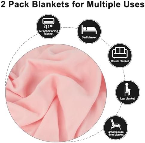Travel Blanket Airplane Compact with Bag Throw Blankets with Sleep Masks, Earplugs, and Storage Bags for Camping Home Office 50" x 60" 2-Pack Pink - Image 3