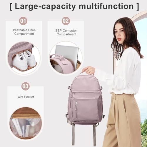 coowoz Travel Backpack for Women Man Travel Essentials Mochila de Viaje Personal Item Travel Backpack Carry on Flight Approved with Laptop Shoe Compartment Travel Must Haves Pink Purple - Image 3