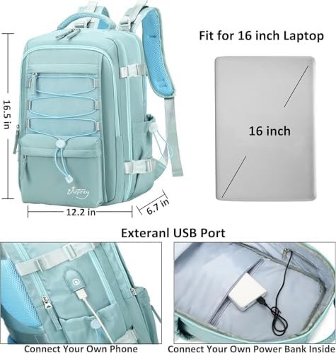 Travel Backpack for Women Men 15.6 Inch Laptop Backpacks with USB Port Carry on Bag Airline Approved Large College School Bookbags Waterproof Work Business Sport Rucksack Casual Daypack (Green) - Image 6