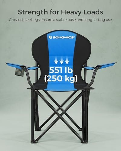 SONGMICS Folding Camping Chair, Supports 551 lb, with Comfortable Sponge Seat, Heavy Duty Structure, Cup Holder, Outdoor Picnic Chair - Image 5