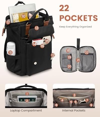 LOVEVOOK Laptop Backpack for Women Work Travel Backpack Purse Commuter Business Computer Bag Teacher Doctor Nurse Bags, College Backpack Daypack with USB Charging Port, 15.6 Inch, Black-brown - Image 3